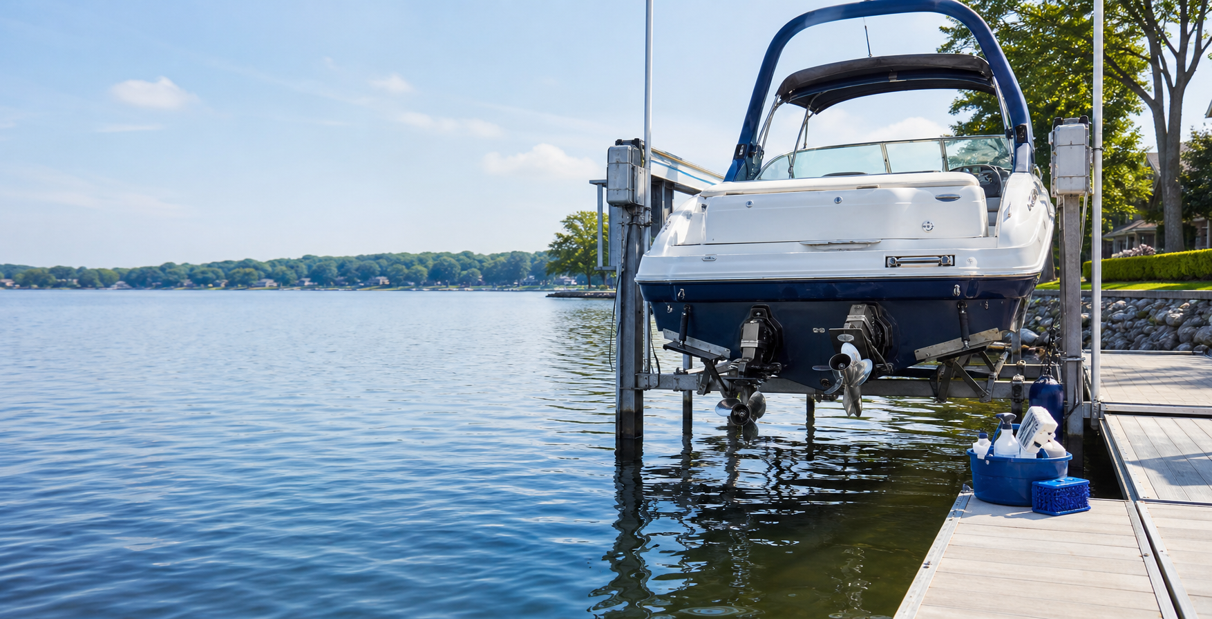 Freshwater boat service scene at a Wisconsin lake dock